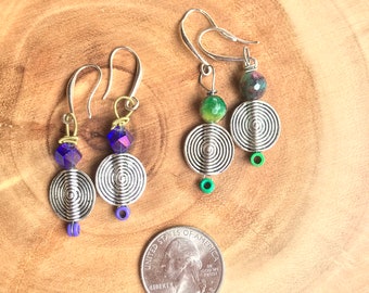 Recycled Guitar String Earrings with colorful beads / Circle or square