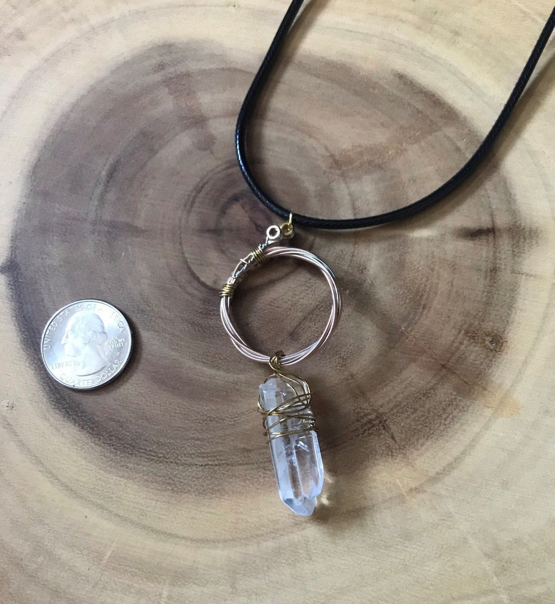 Recycled Guitar String Necklace With Quartz Crystal Drop Etsy Ireland