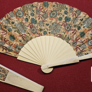 Beautiful CORK/wood folding fan Multiple styles s-z