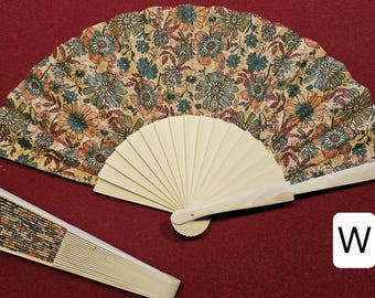 Beautiful CORK/wood folding fan Multiple styles s-z