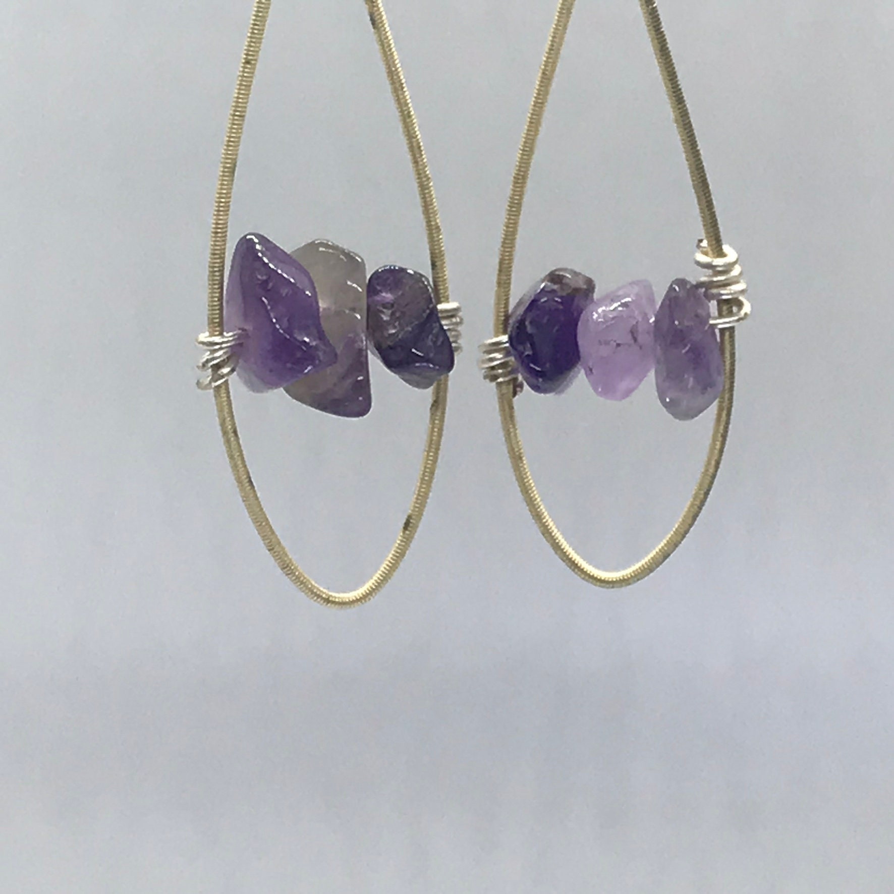 Recycled Guitar String Earrings With Amethyst Stones - Etsy