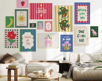 60 Colorful Kids Wall Art Bundle, Dopamine Art, Playroom & Nursery Decor, Animals, Quotes Print Set, Fun Kids Room Poster download