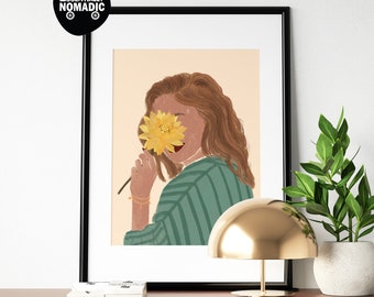 Modern Woman Art, Female Portrait, Sunflower wall art, Plant Lady Print, Minimal girl print, Summer Print, Woman Illustration download