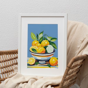Fruit Poster-Bowl of Oranges Wall Art, Still Life Painting, Maximalist Kitchen wall art, Kitchen Decor, Summer Print, Citrus Wall Art,