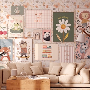 110 väggkonsttryck för barnrum, minimalistisk utskrivbar barnrumsdekor, bohemisk könsneutral tavelvägg för bebisar, poster för lekrum