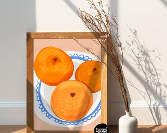 Orange Print,Kitchen Wall art Print, Orange Wall Art,Fruit Poster,Mandarin orange,Still Life Gouache print,Kitchen Decor,Autumnal Aesthetic