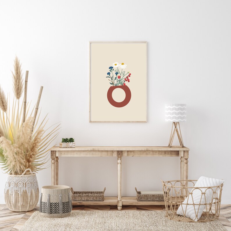 Boho Flower Print,Fall Decor Botanical Prints,Abstract Daisy Wildflowers Illustration Print,Minimalist Wall Art Bedroom,Printable Poster