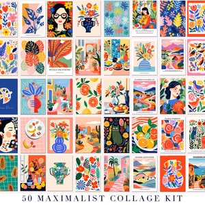 50 Eclectic Wall Collage Kit, Vibrant Wall Decor, Aesthetic Collage Kit, Matisse Prints, Maximalist Gallery Wall Set, Colorful Art download