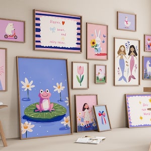 Pink Purple Nursery Wall Art Set for Girls Room Decor, 15 Whimsical Nursery Gallery Prints, Toddler Girl Bedroom Art, Storybook Aesthetic