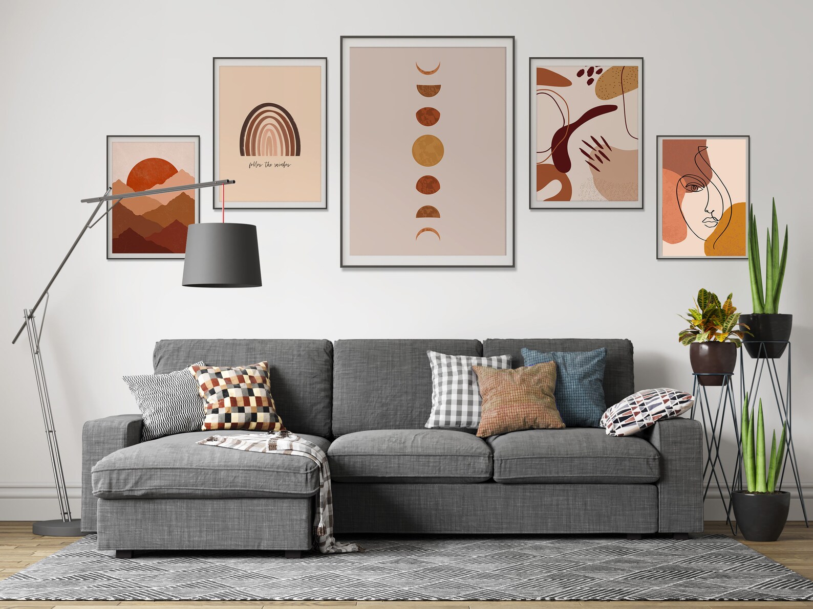 Gallery Wall Set of 5 Prints Burnt Orange Boho Wall Art Etsy