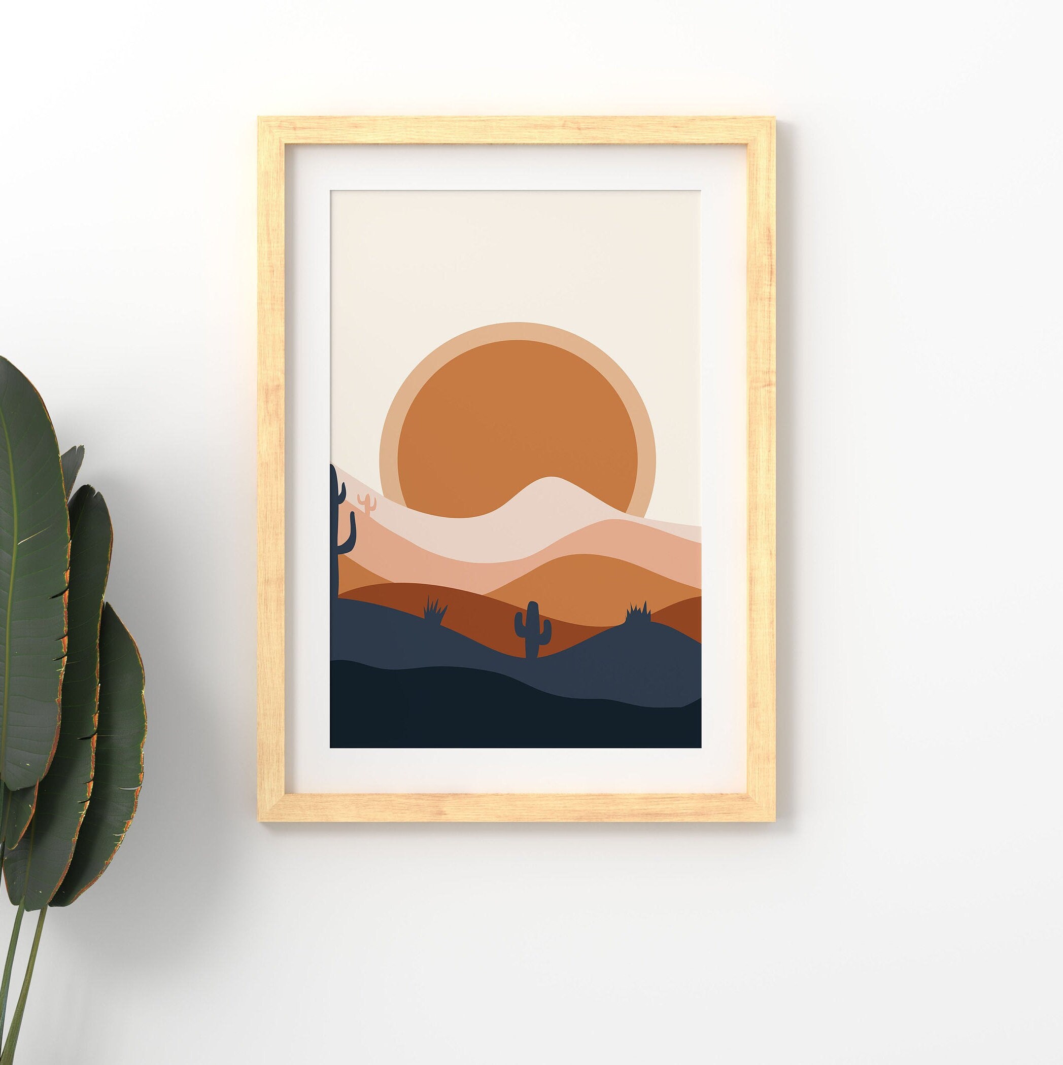 Minimalist Digital Print Abstract Wall Art Mid Century Modern Printable Boho Decor Burnt Orange Art Desert Cactus Wall Art Abstract