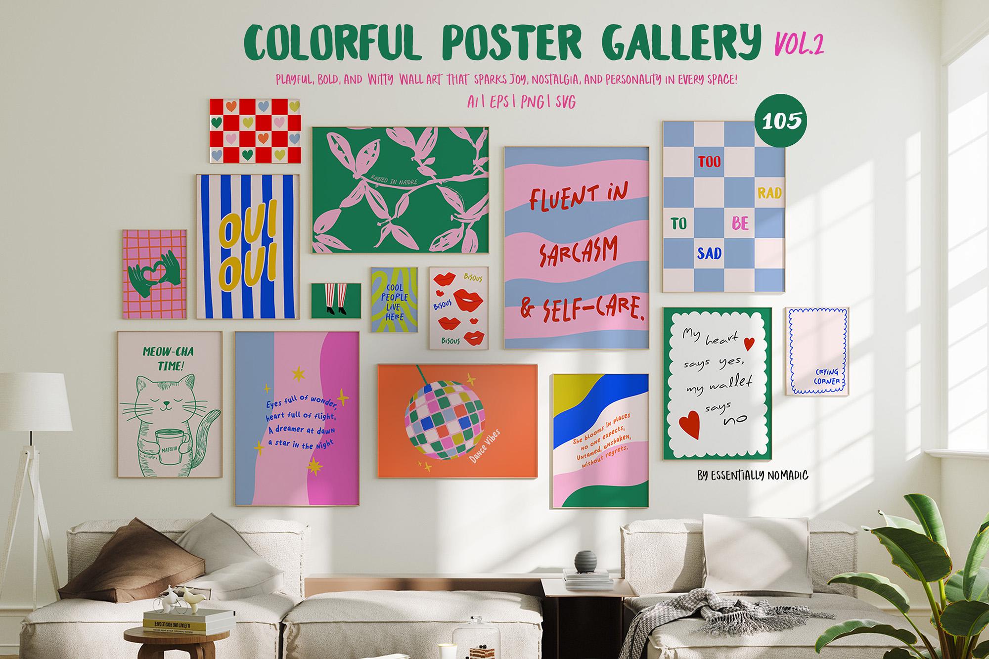 Maximalist Gallery Wall Set of 105 Prints, Dopamine Decor Retro