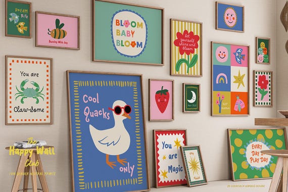 60 Modern Kids Wall Art Bundle, Playroom & Nursery Decor Prints Set, Colorful Maximalist Art, Happy Kids Room Poster, Instant Download
