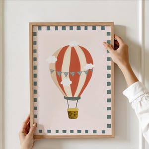 Whimsical Hot Air Balloon Nursery Print, Adventure Wall Art, Kids Room Decor, Gender Neutral Printable Wall Art, Travel Theme Playroom print