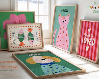 60 Kids Room Prints Bundle, Nursery Wall Art Set, Colorful Playroom Decor, Whimsical Poster, Vibrant Bedroom Art Boys and Girls