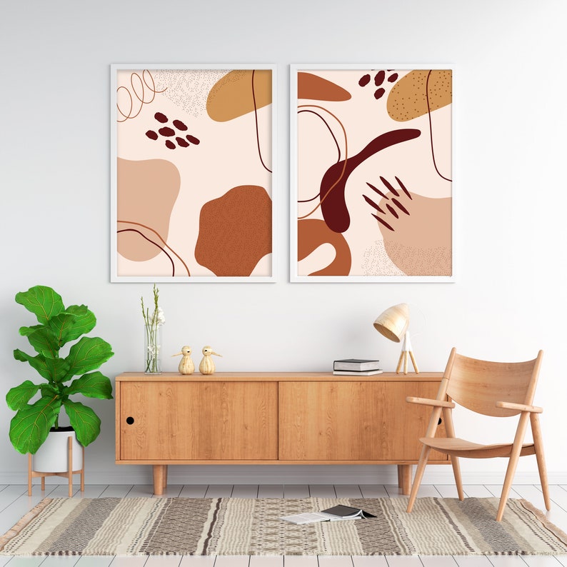 Abstract Art Print Set of 2 Burnt Orange Neutral Gallery Wall Etsy