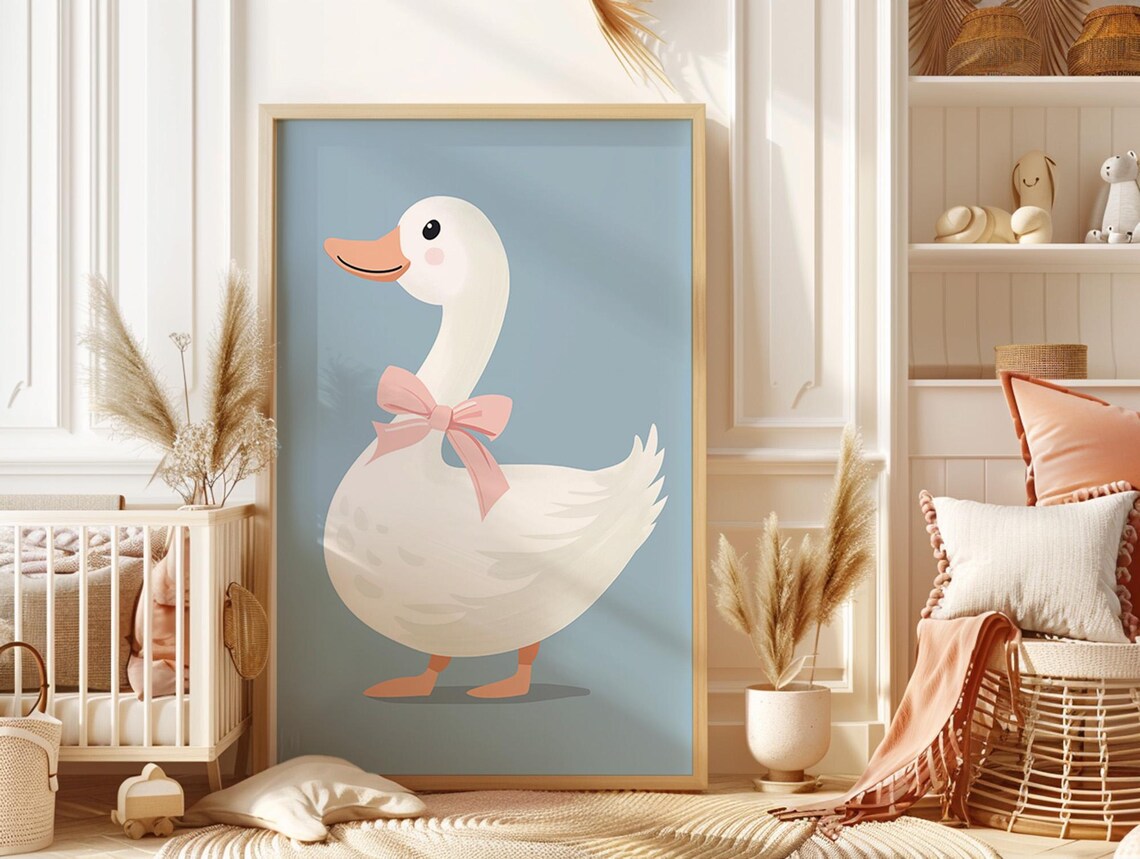 Cute Goose Wall Art, Silly Goose Print, Blue Nursery Decor, Duck With ...