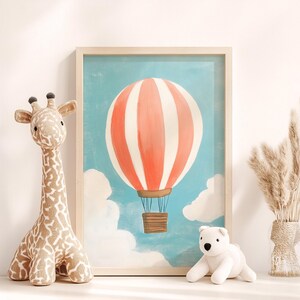 Hot Air Balloon Print, Nursery wall art decor, Boys Room Poster, Playroom Wall Art, Adventure Theme, Vintage Kids Print, Baby room art