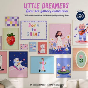 130 Girls Room Prints, Whimsical Prints, Girls Nursery Wall Art Set, Playful Animal Prints, Pink Purple Nursery decor, Kids Eclectic Posters