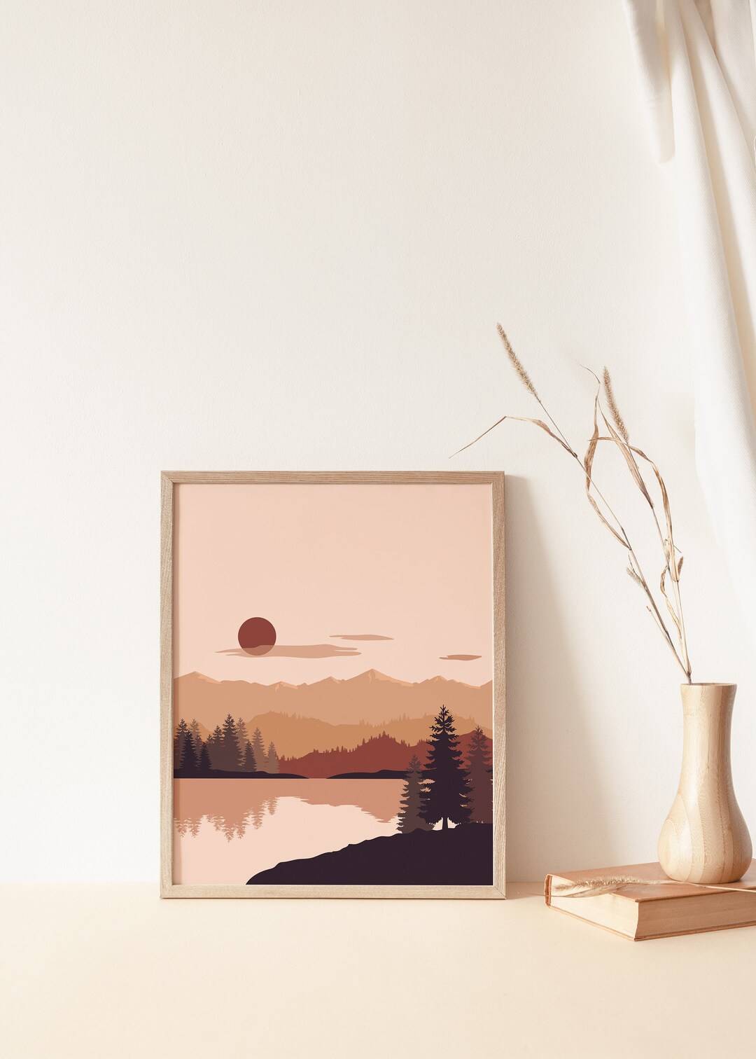 Modern Mountain Art Abstract Landscape Wall Art With Sun and Etsy
