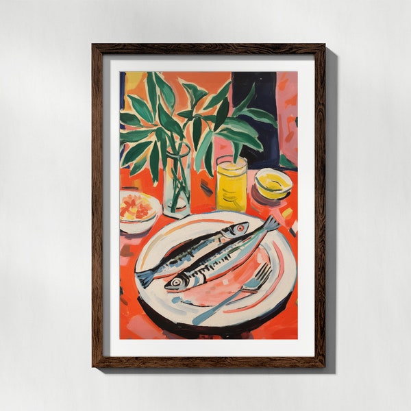 Sardine Fish wall art, Trendy food poster, La Dolce Vita Italian Art Print, Kitchen,Restaurant Decor, Modern Painting, Vibrant Art print
