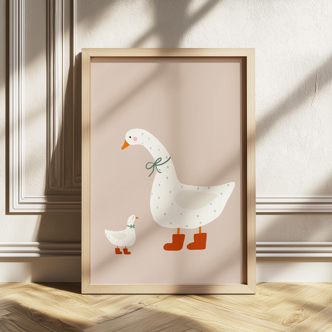 Mama & Baby Goose Nursery Print, Whimsical Farm Animal Wall Art ...