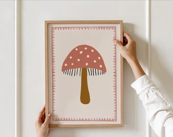 Whimsical Mushroom Nursery Wall Art, Toadstool Printable Kids & Toddler Room Decor, Woodland Forest Playroom Poster, Scandinavian Style