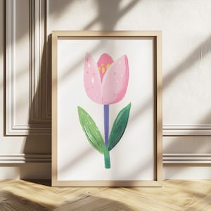 Tulip Flower Print, Nursery wall art for Girls, Soft pastel Baby Room Art, Flower Illustration, Cute Playroom Art, Pink nursery decor