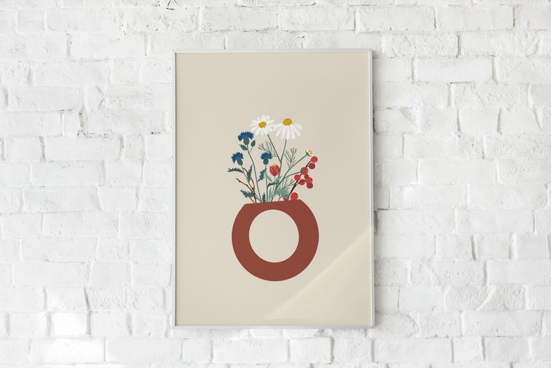 Boho Flower Print,Fall Decor Botanical Prints,Abstract Daisy Wildflowers Illustration Print,Minimalist Wall Art Bedroom,Printable Poster