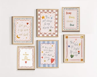 Whimsical Nursery Wall Art Set of 6, Inspirational Quote Prints Kids Room Decor, Gender Neutral Printable Poster, Playroom, Baby Bedroom Art