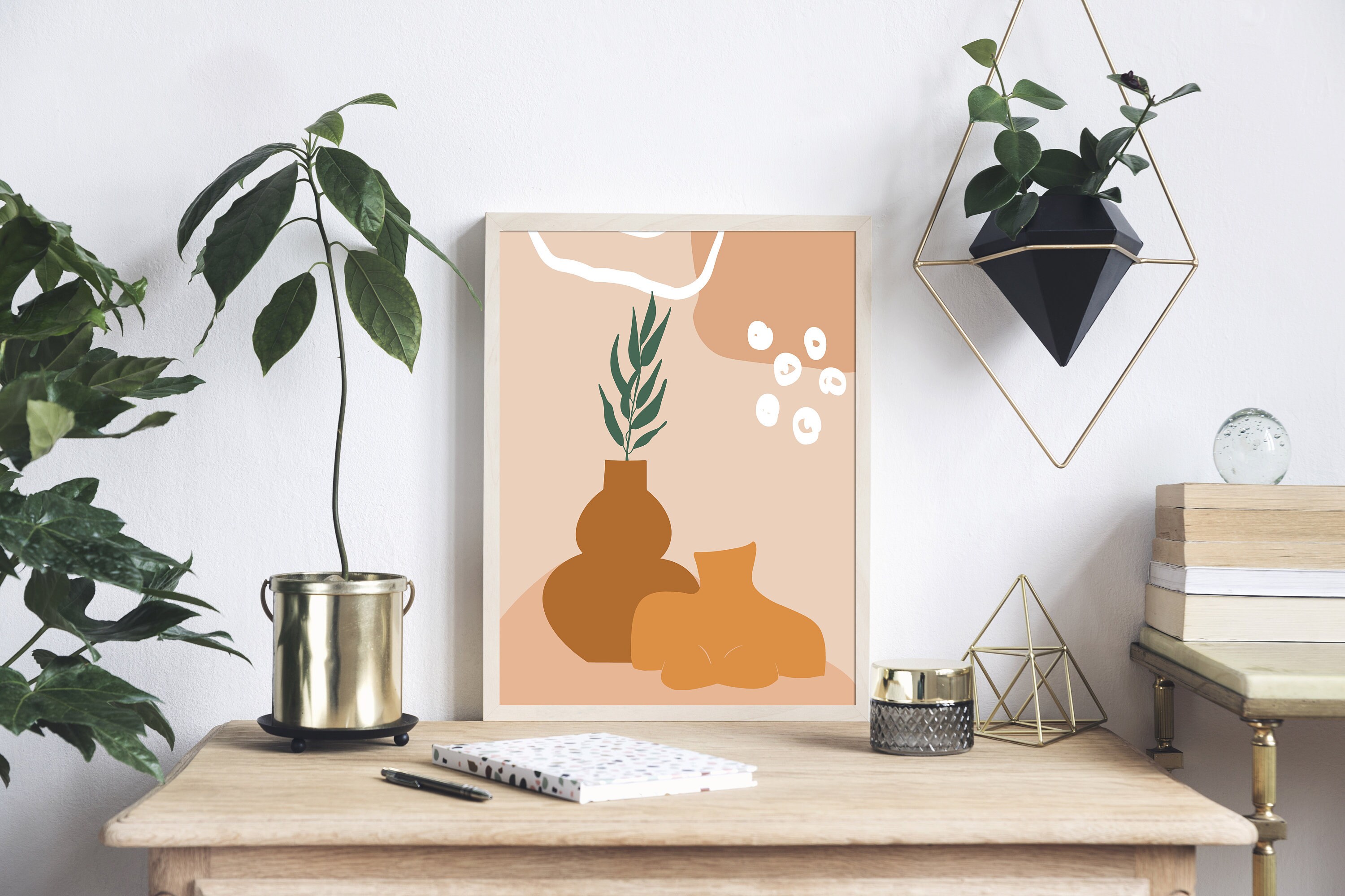 Abstract pottery wall art printMinimalist botanical Etsy