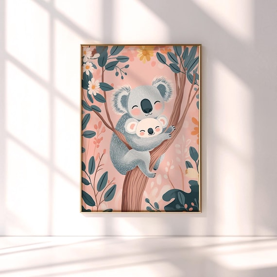 Mama and Baby Koala Wall Art, Cute Nursery Print, Kids Room Decor, Koala printable art, Wildlife Animal Nursery wall art, New Born Baby Gift