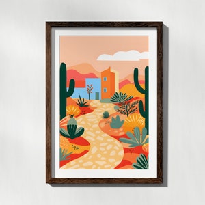 Abstract Desert Art, Colorful Wall Art, Cactus Illustration, Desert Poster, Scenery Art Print, Western Wall art Printable Cityscape Art