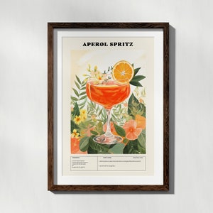 Plakat Aperol Spritz, Sztuka ścienna koktajlowa, Sztuka baru do dekoracji wnętrz, Plakat jednoczęściowy Aperol Print, Sztuka ścienna do kuchni eklektycznej, Plakat koktajlowy