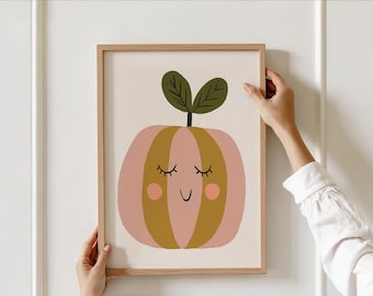 Cute Smiling Pumpkin Print, Autumn Kids Room Decor, Gender Neutral Playroom Decor, Toddler Room Art, Classroom wall art, Pumpkin Wall Art