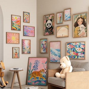 60 Eclectic Kids Room Wall Art Gallery, Colorful Nursery Prints, Girl-Boy Gallery wall decor, Gender Neutral Printable Art, Kids Posters set
