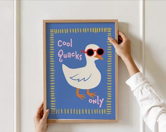 Whimsical Goose Nursery Wall Art, Cool Duck in Sunglass Print, Playful Animal Posters for Kids Room Decor
