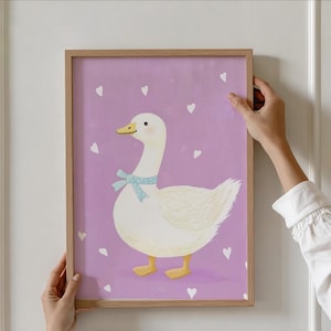 Pink Duck Print, Girls Bedroom wall art, Duck Nursery Print, Vintage Farm Animal Print, Girls Room Decor, Cottagecore Goose Poster Print