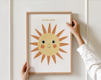 Sunshine Nursery Wall Art – “My Little Sunshine” Kids Room Print, Happy Smiling Sun Wall Decor, Gender Neutral, Eclectic Kids Art Poster