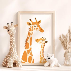 Arte de pared de jirafa con su bebé: decoración para habitación infantil, póster de animales de safari, arte de pared infantil caprichoso, impresión de género neutro, arte lindo para habitación de bebé