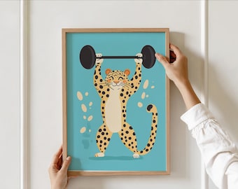 Cheetah Gym Art Print – Funny Animal Barbell Poster (Digital Download)