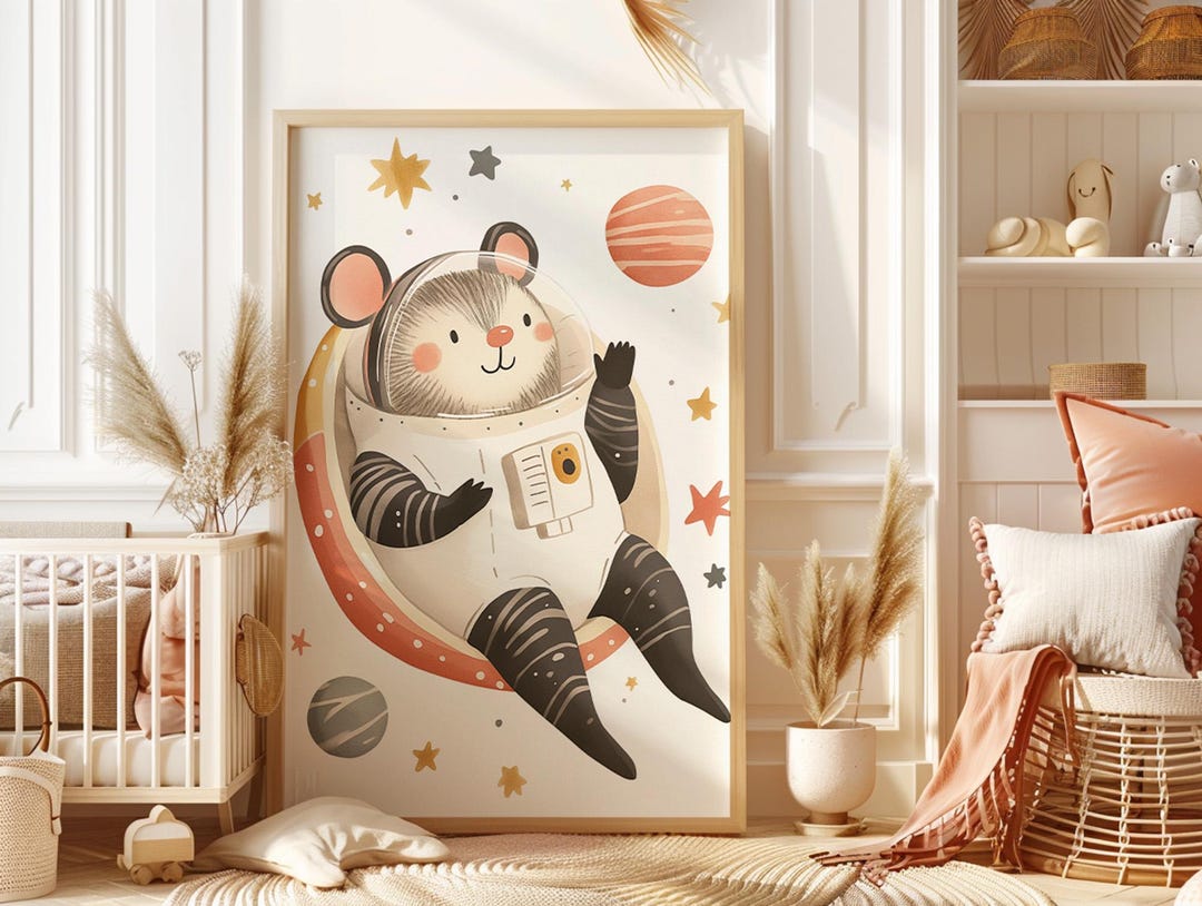 Astronaut Mouse Poster, Space Nursery Wall Art for Boys Room & Toddler ...