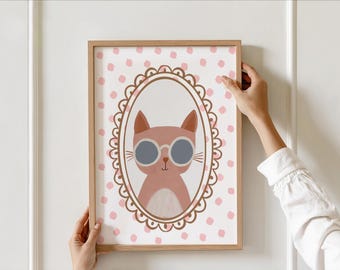 Funny Cat with Sunglasses Print, Whimsical Kids  Kids Bedroom Wall Art (Digital Download)