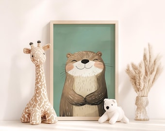 Cute Otter Print for Kids Room, Modern Nursery Wall Art, Adorable Animal Printable Art, Gender Neutral Baby Decor, Playroom Children's Art
