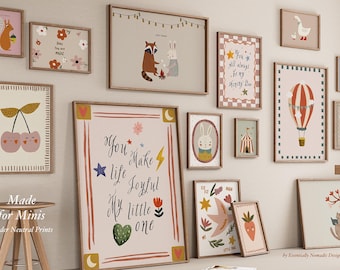 100 Kids Room Prints, Gender Neutral Nursery Decor, Boho Playroom Gallery Wall Art, Eclectic Art,  Whimsical Animal Poster, Digital Download
