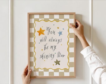 Shining Star Nursery Wall Art Printable, Positive Quote Decor for Kids Room, Neutral Playroom Poster