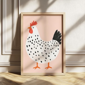 Hen wall art nursery decor, Cottagecore Farmhouse Chicken Print, Boho Nursery Art, Kitchen Decor, Farm Animal Poster, Rooster wall art