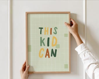 This Kid Can - Nursery Wall Art, Colorful Typography Kids Room Poster, Boys Bedroom Decor, Motivational Poster, Playroom downloadable print