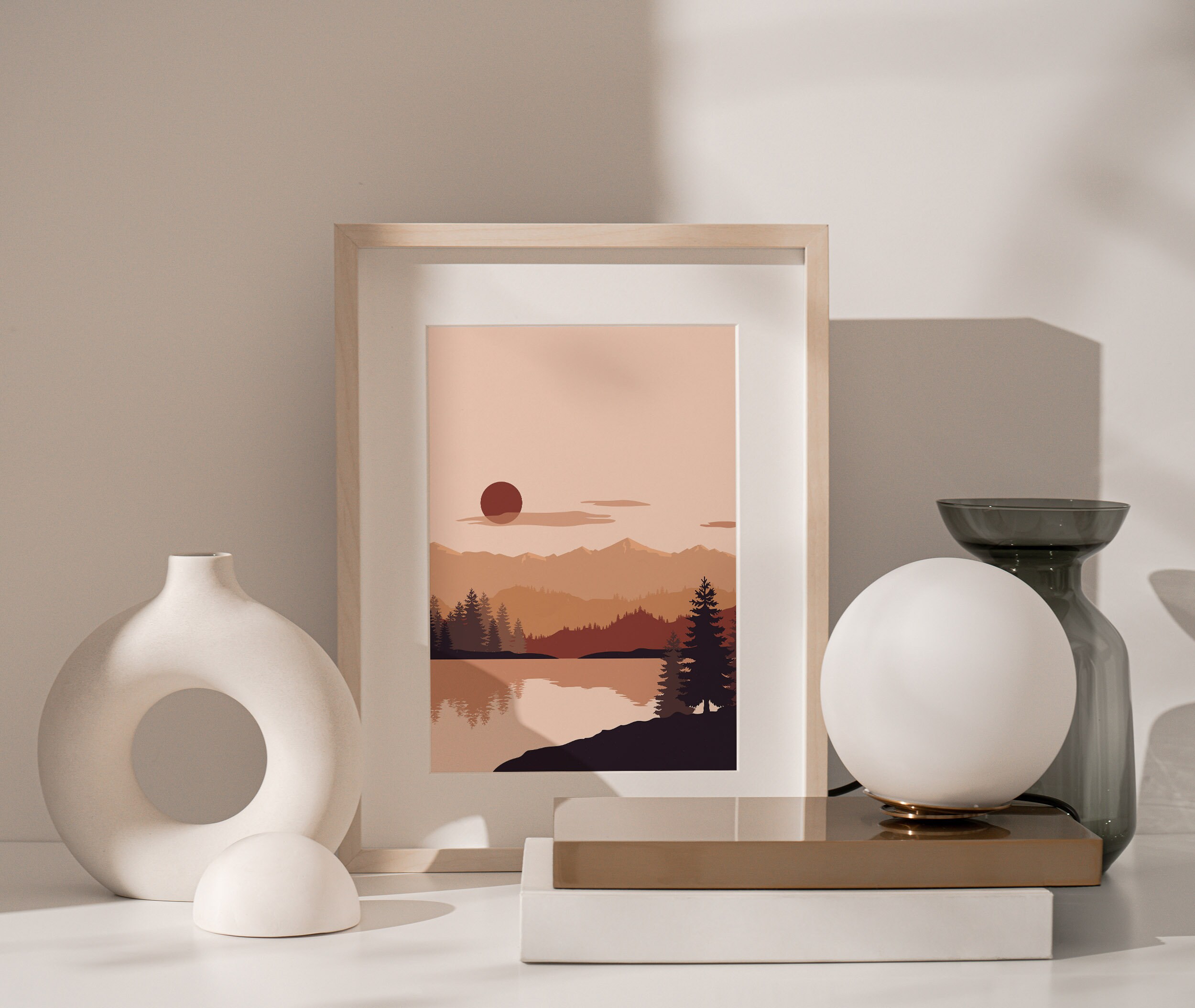 Modern Mountain Art Abstract Landscape Wall Art With Sun and Etsy Canada