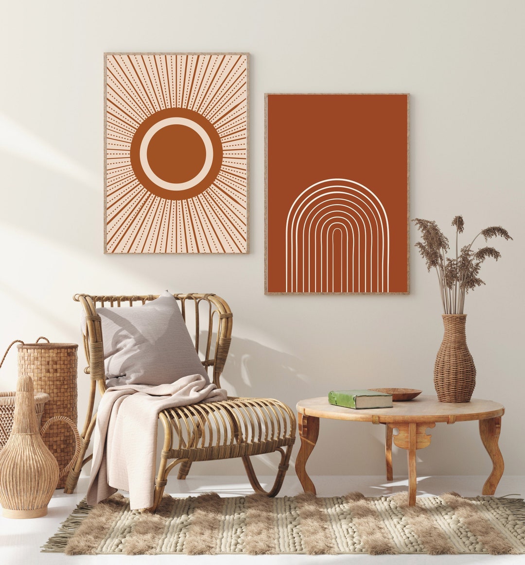 Mid Century Wall Art Set, Two Abstract Prints, Modern Art Rainbow Print ...